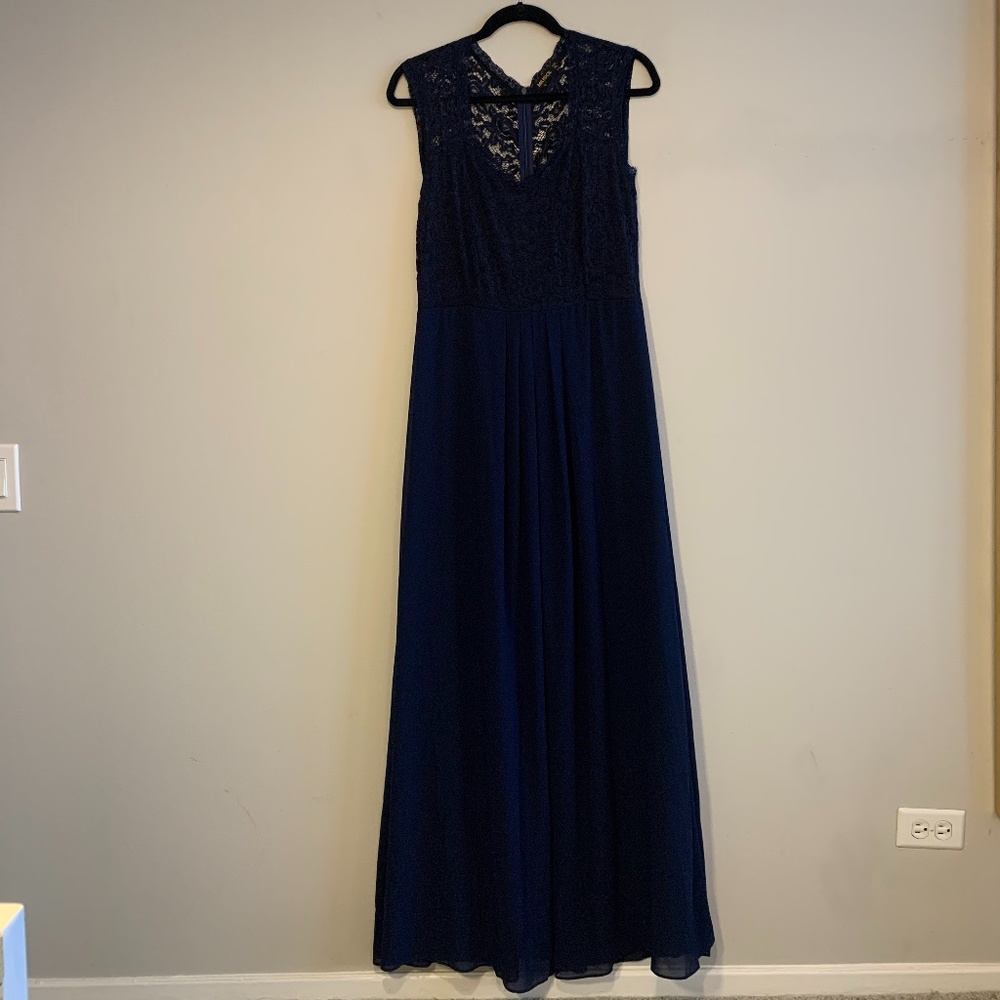 MIUSOL Navy Chiffon+Lace Formal Maxi Dress